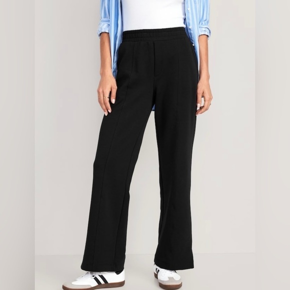 NWT! Black High-Waisted Dynamic Fleece Wide-Leg Trouser Pants - Picture 1 of 9